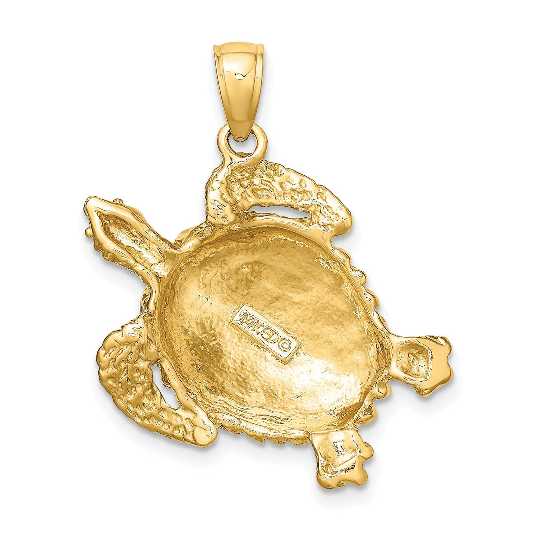 14K Yellow Gold Texture Finish Sea Turtle Charm Pendant