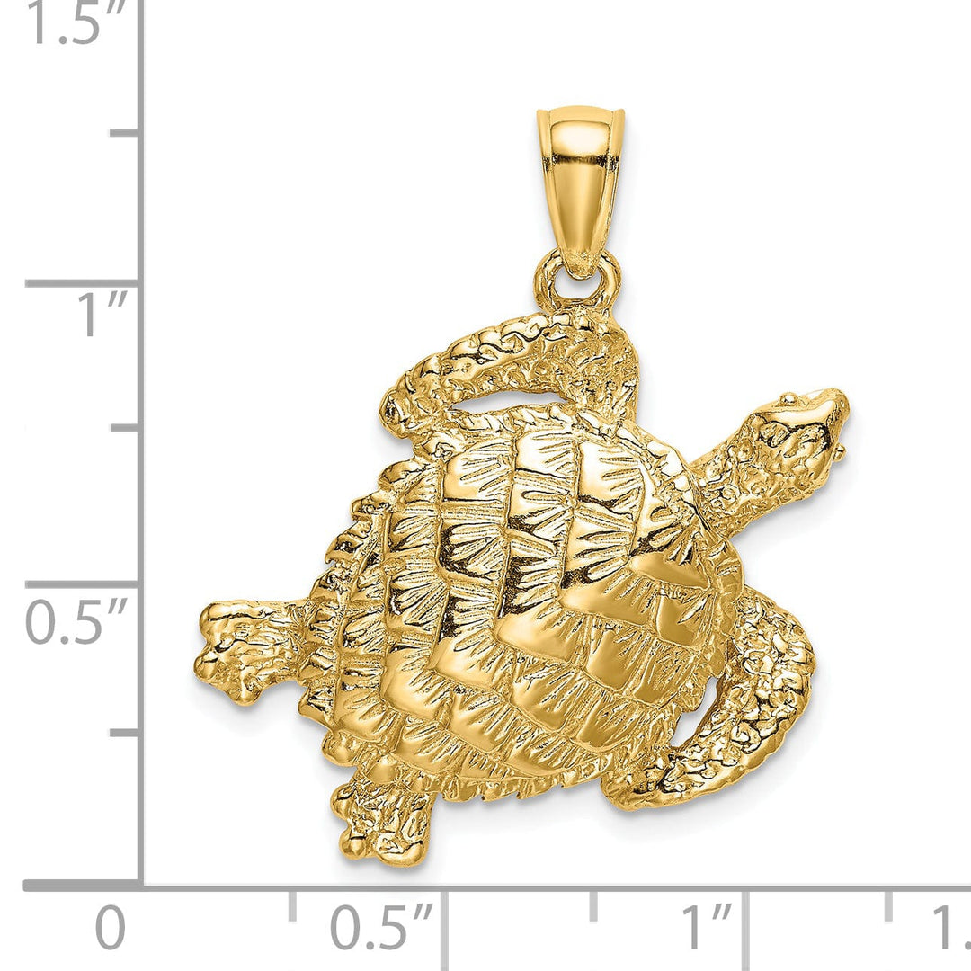 14K Yellow Gold Texture Finish Sea Turtle Charm Pendant