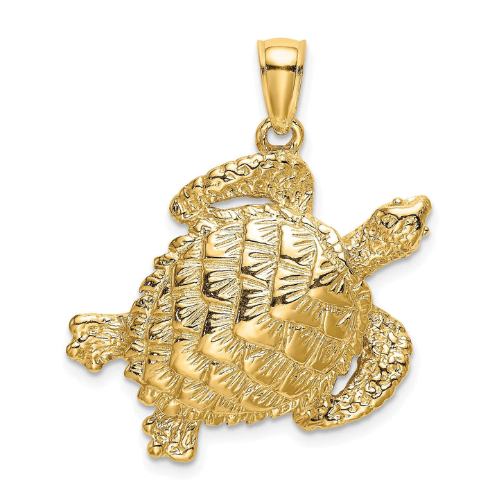 14K Yellow Gold Texture Finish Sea Turtle Charm Pendant