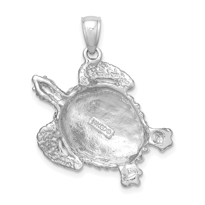 14K White Gold Textured Finish Sea Turtle Pendant