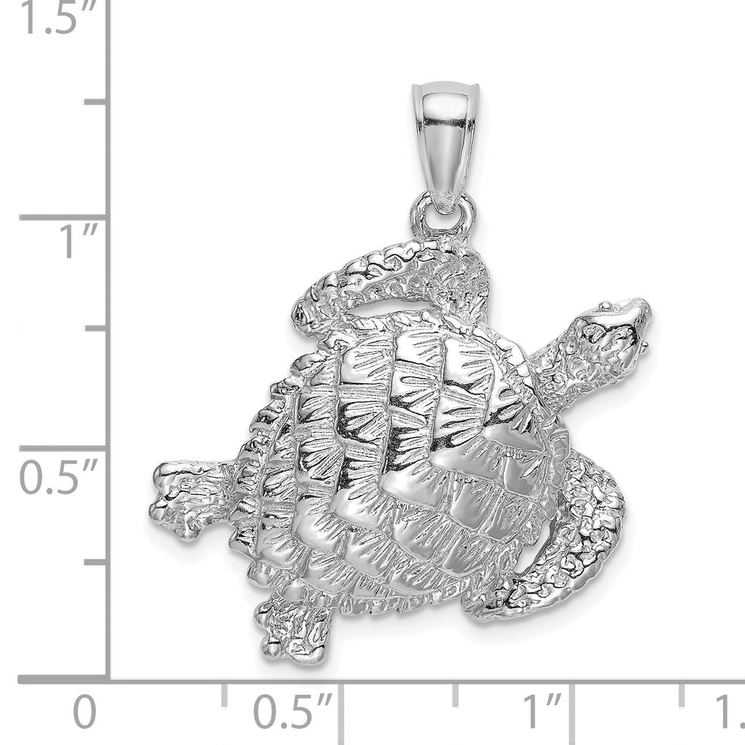 14K White Gold Textured Finish Sea Turtle Pendant