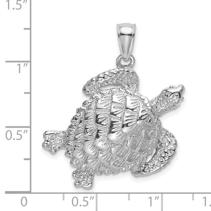 14K White Gold Textured Finish Sea Turtle Pendant