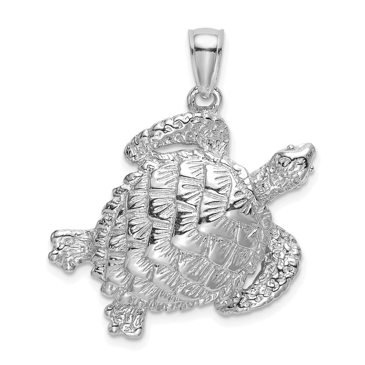 14K White Gold Textured Finish Sea Turtle Pendant