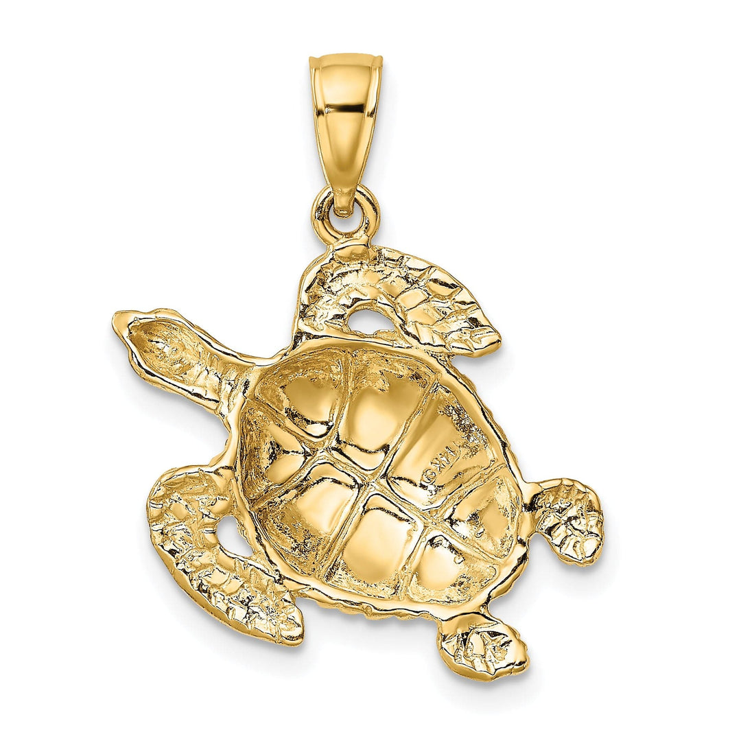 14K Yellow Gold Texture Finish Sea Turtle Pendant