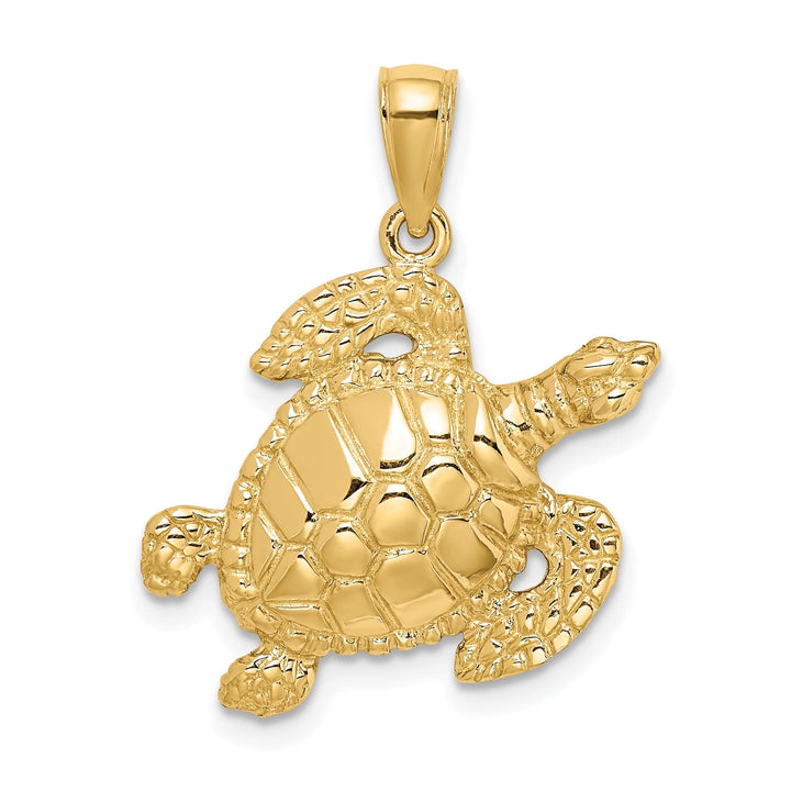 14K Yellow Gold Texture Finish Sea Turtle Pendant