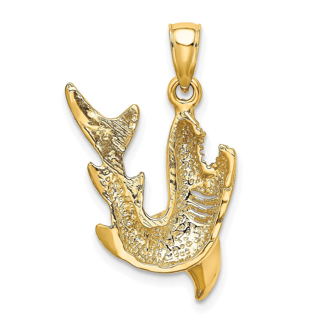 14K Yellow Gold 2-D Fighting Shark Design Charm Pendant