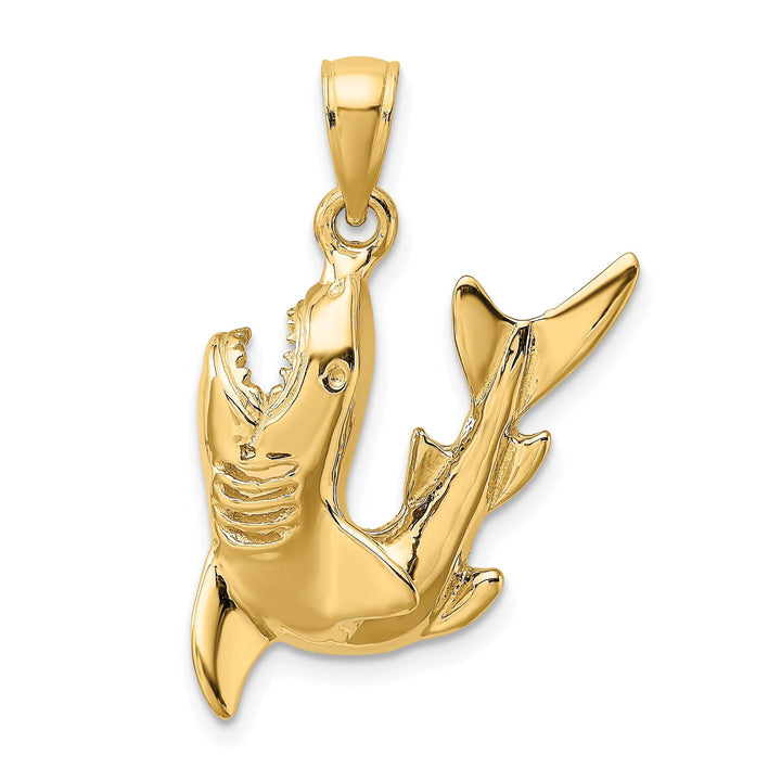 14K Yellow Gold 2-D Fighting Shark Design Charm Pendant