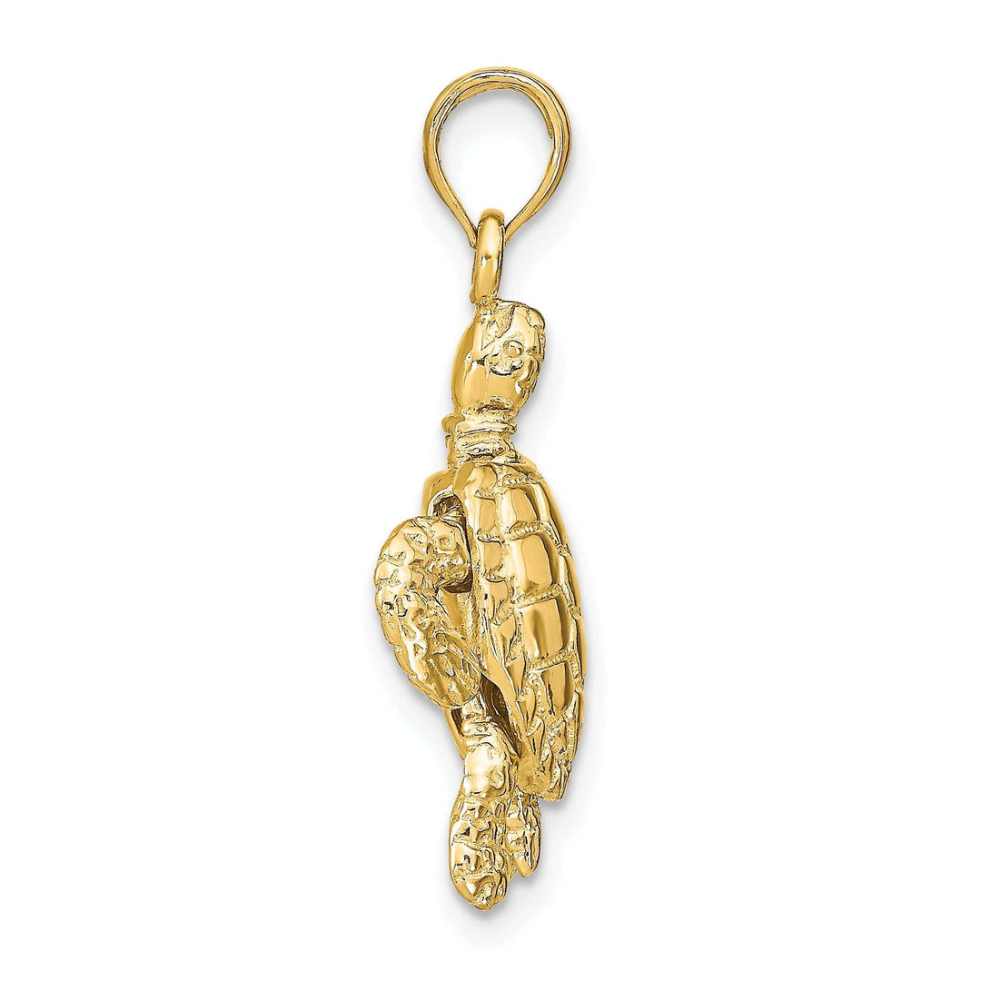 14K Yellow Gold 3-D Sea Turtle Moveable Head Legs Pendant