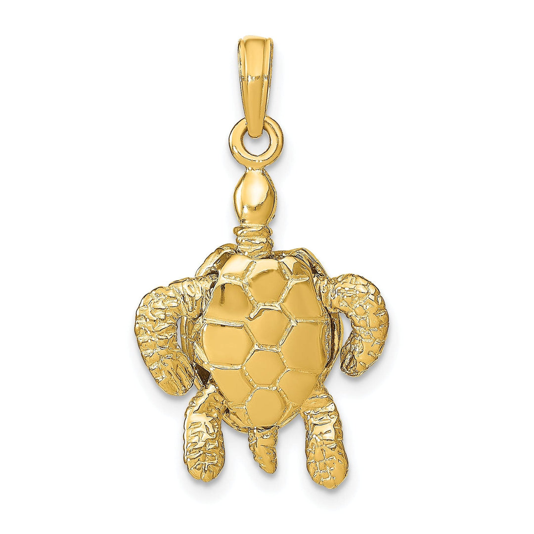 14K Yellow Gold 3-D Sea Turtle Moveable Head Legs Pendant