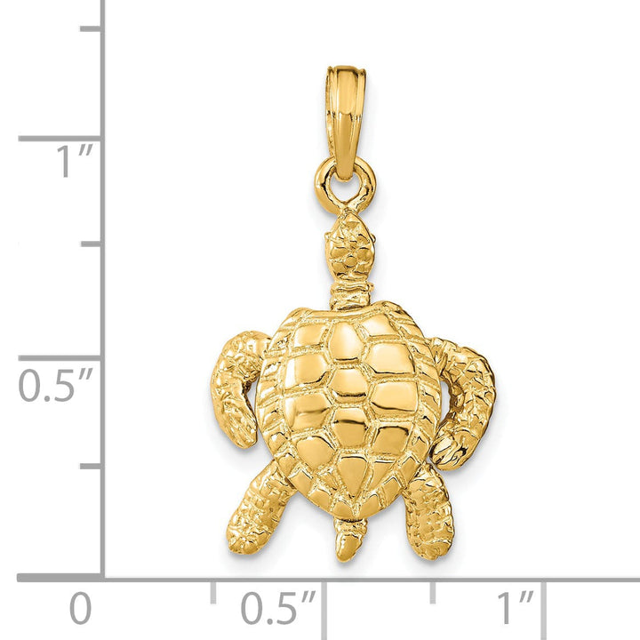 14K Yellow Gold 3-D Sea Turtle Moveable Head Legs Pendant