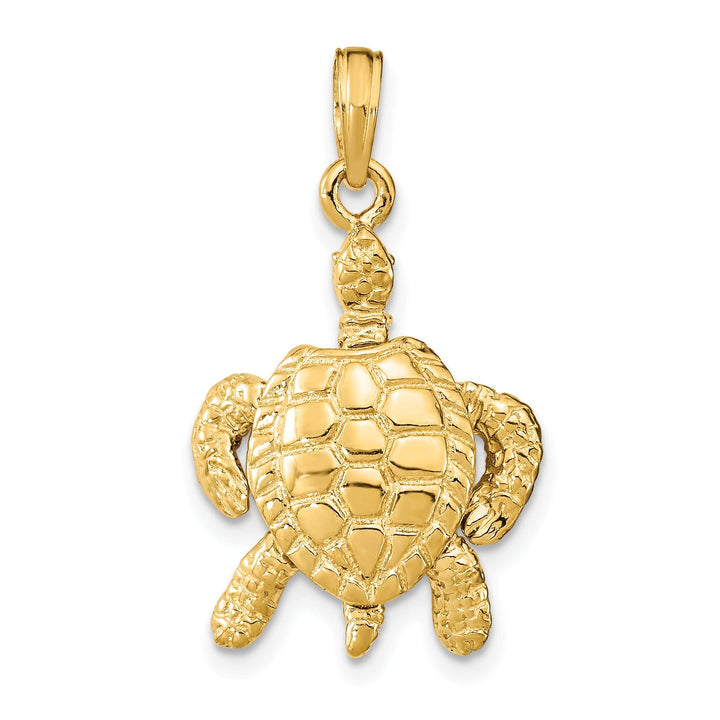14K Yellow Gold 3-D Sea Turtle Moveable Head Legs Pendant