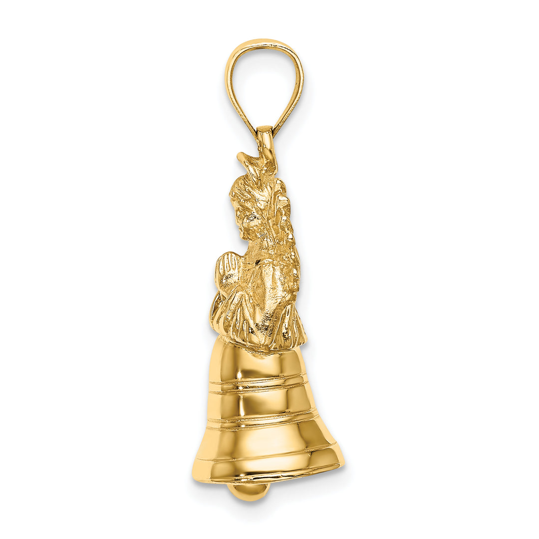 14K Yellow Gold 3-D Moveable Angel Bell Charm Pendant
