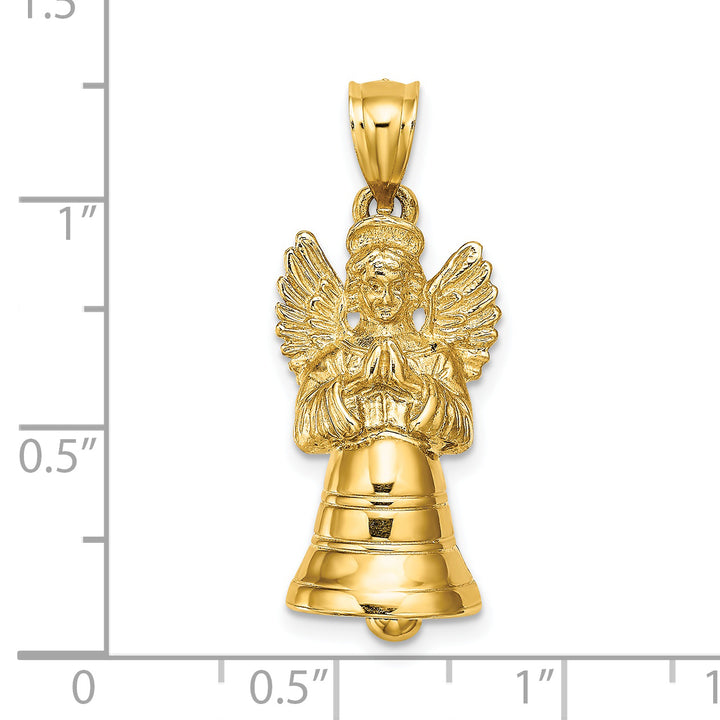 14K Yellow Gold 3-D Moveable Angel Bell Charm Pendant