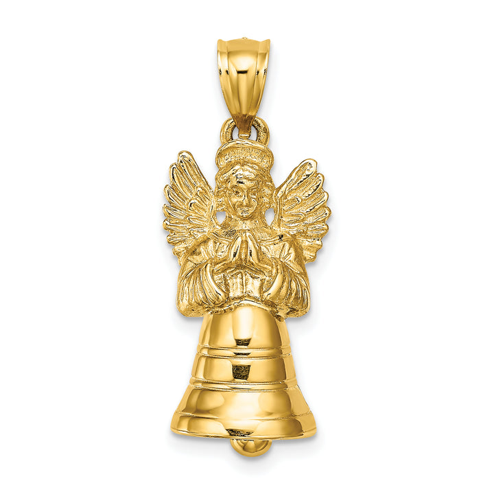 14K Yellow Gold 3-D Moveable Angel Bell Charm Pendant