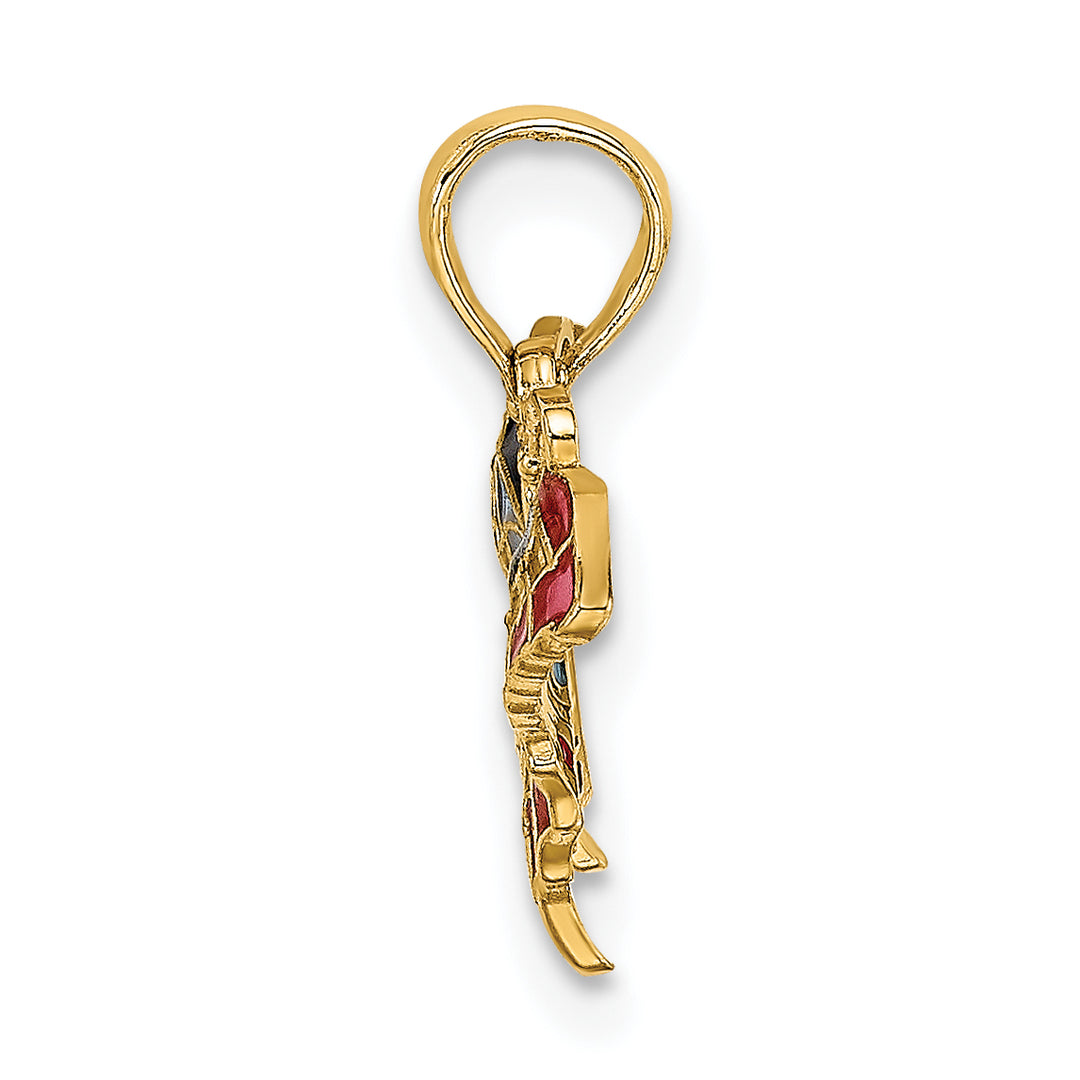 14K Yellow Gold Blue Red Enamel Butterfly Charm Pendant