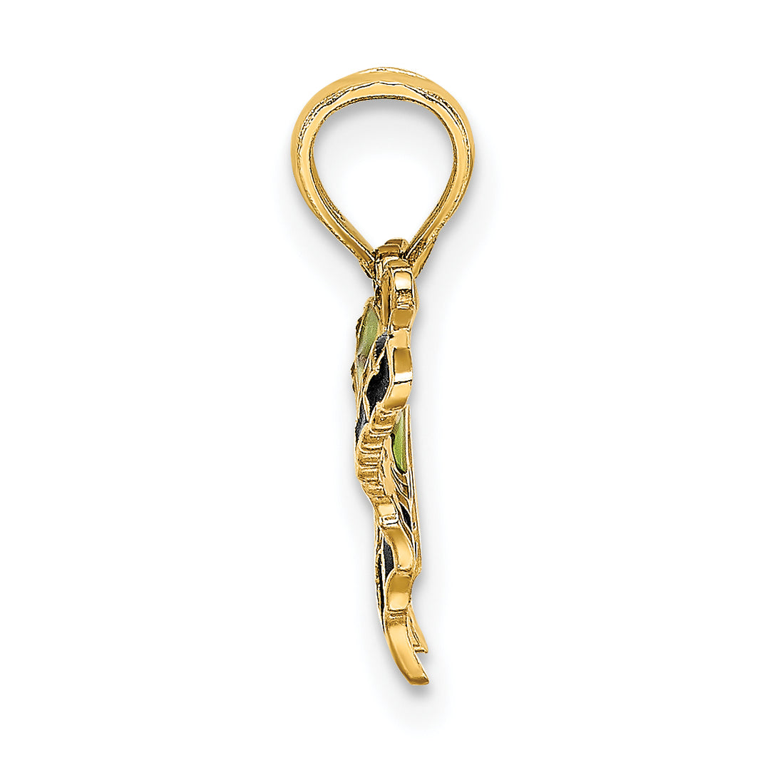 14K Yellow Gold Green, Black Enameled Butterfly Charm Pendant