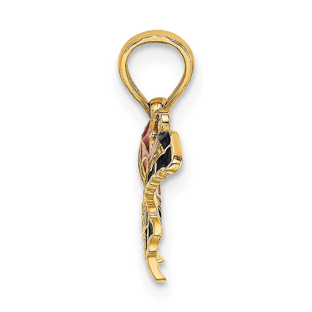 14K Yellow Gold Multi-Color Enameled Butterfly Charm Pendant