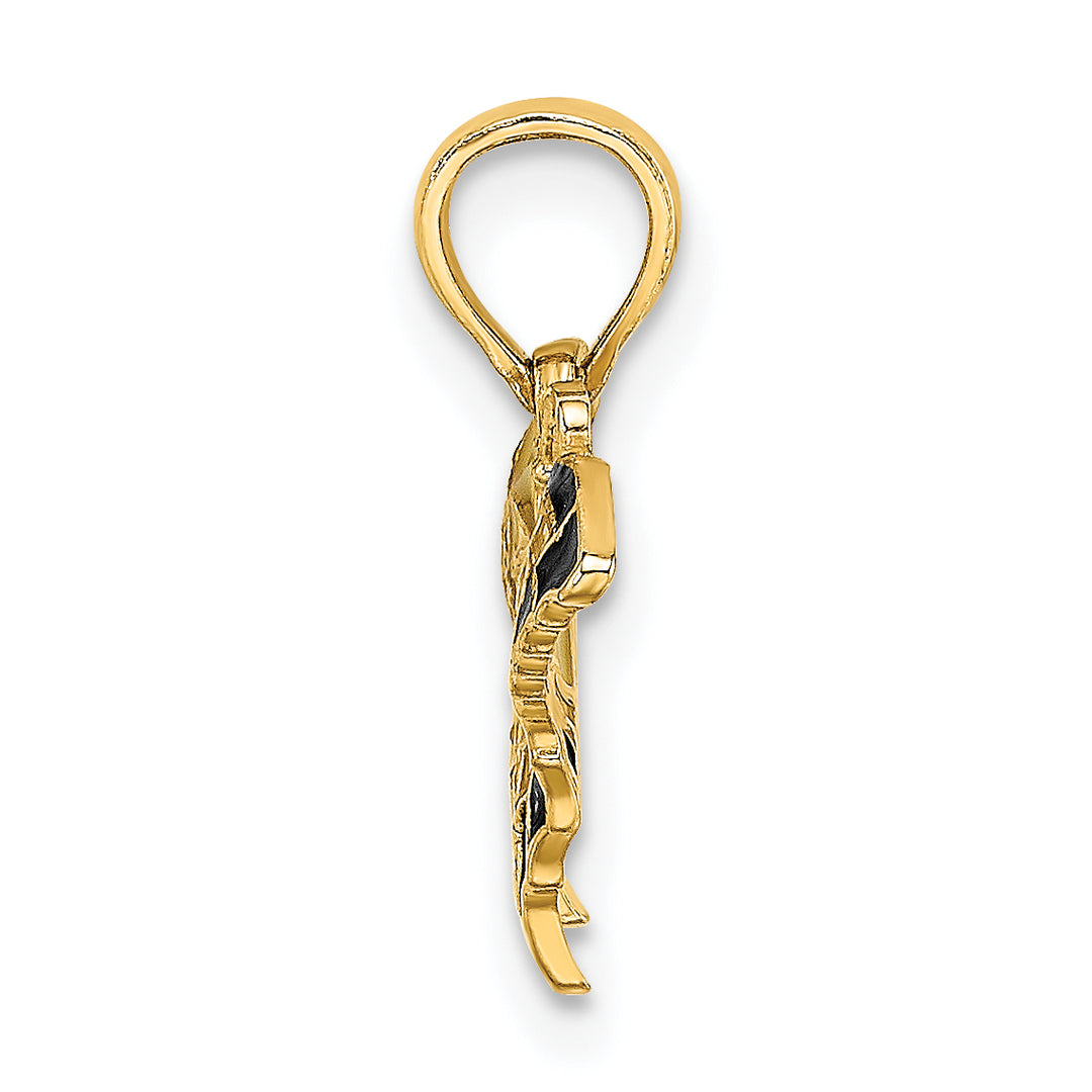 14K Yellow Gold Black, Yellow Enameled Butterfly Pendant