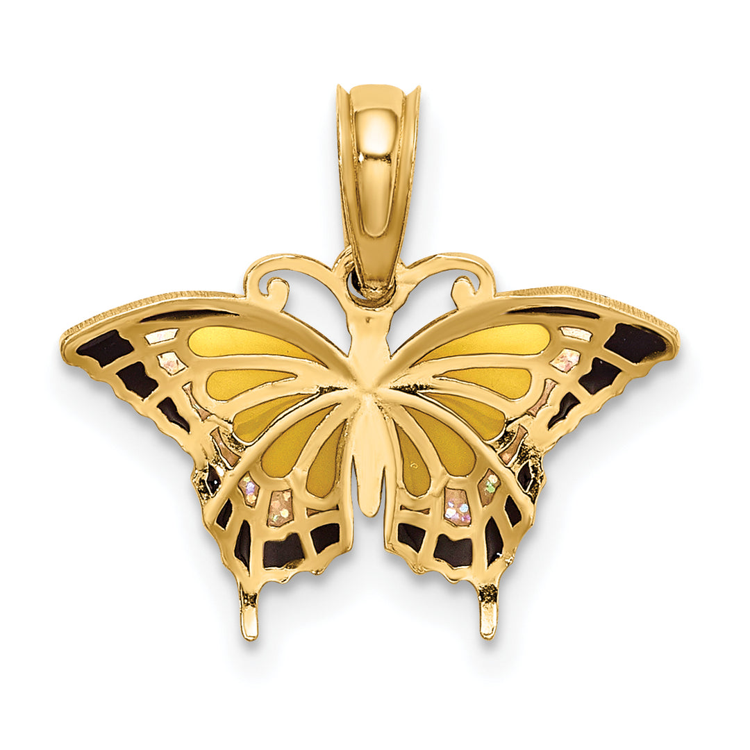 14K Yellow Gold Black, Yellow Enameled Butterfly Pendant