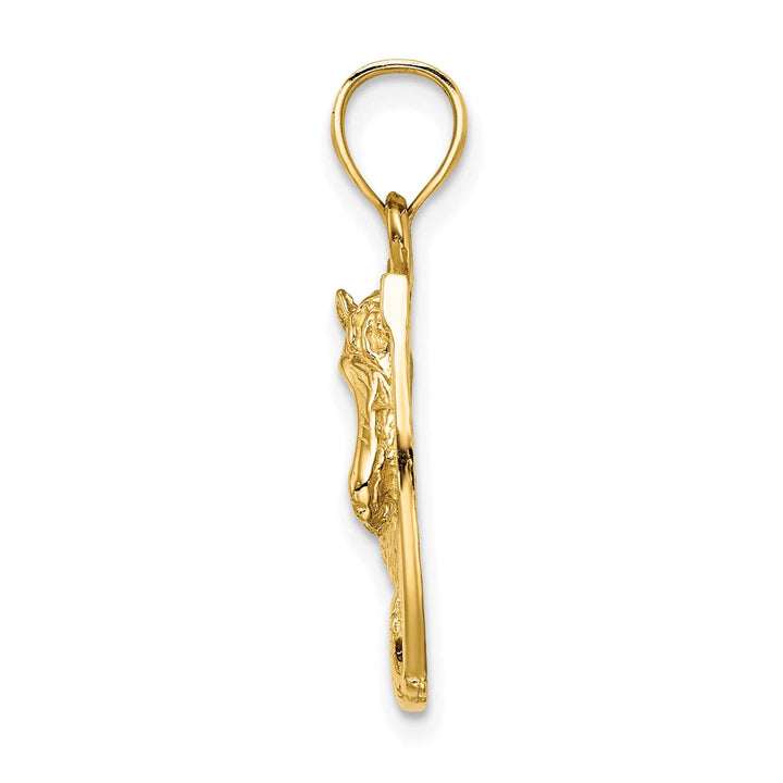 14K Yellow Gold Brown Horse Head In Horseshoe Charm Pendant