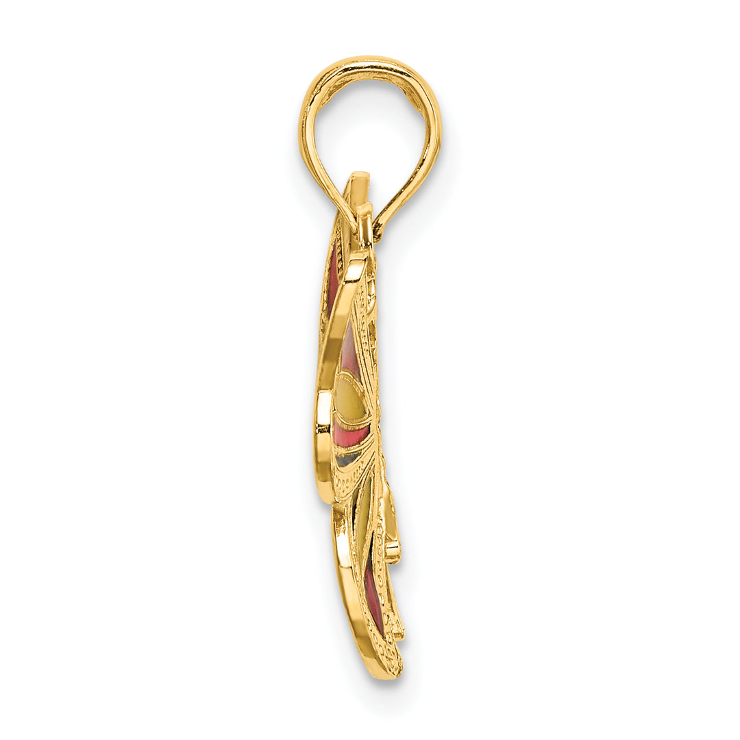 14K Yellow Gold Multi-Color Enameled Beaded Wings Butterfly Pendant