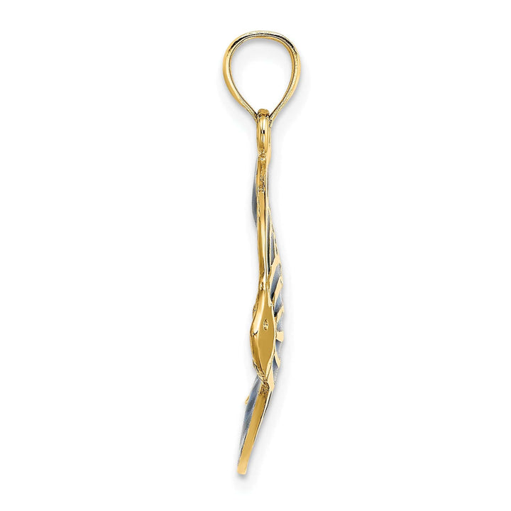 14K Yellow Gold Blue Enameled Angelfish Charm Pendant