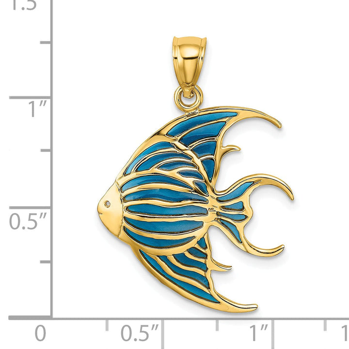 14K Yellow Gold Blue Enameled Angelfish Charm Pendant
