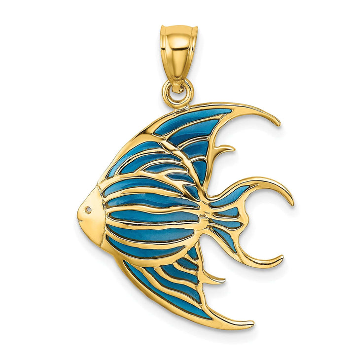 14K Yellow Gold Blue Enameled Angelfish Charm Pendant