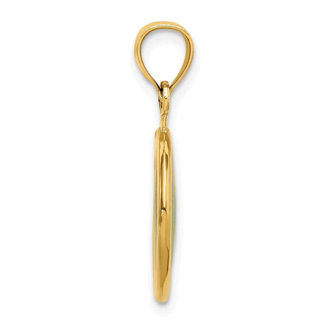 14K Yellow Gold 3-D Green Peace Symbol Charm Pendant