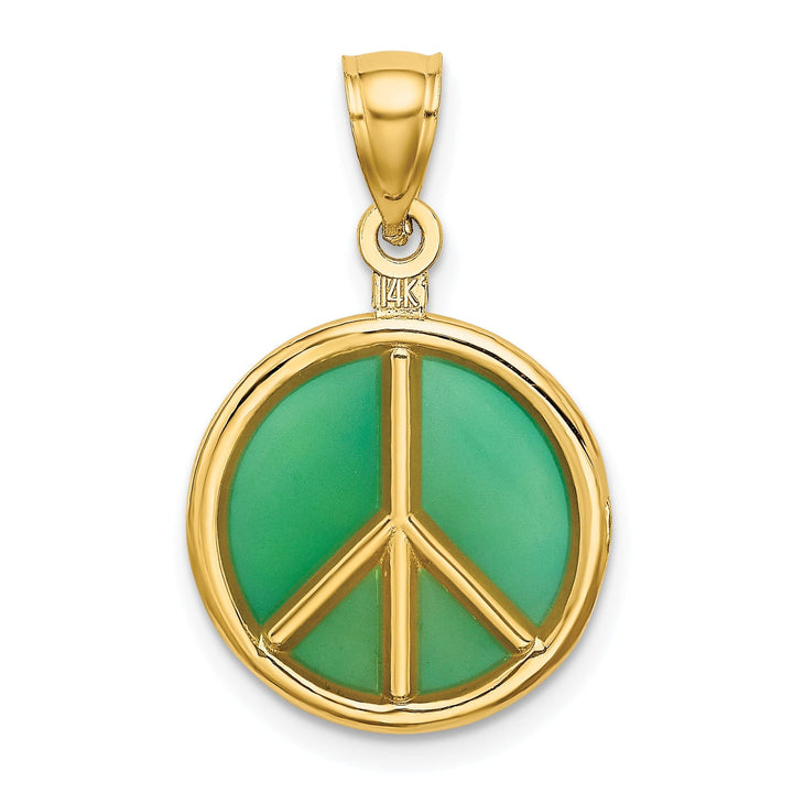 14K Yellow Gold 3-D Green Peace Symbol Charm Pendant