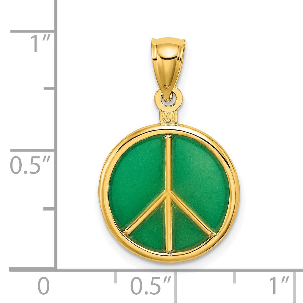14K Yellow Gold 3-D Green Peace Symbol Charm Pendant