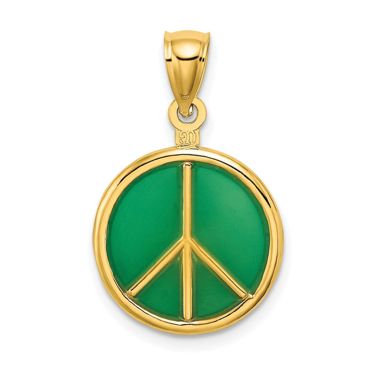 14K Yellow Gold 3-D Green Peace Symbol Charm Pendant