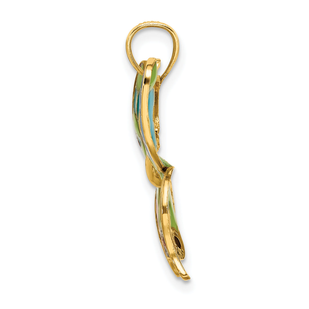14K Yellow Gold Multi-color Enameled Butterfly Pendant