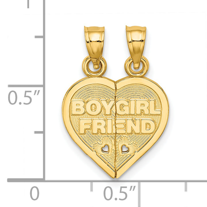 14k Yellow Gold BOY/GIRL FRIEND Break-apart Heart Charm Pendant