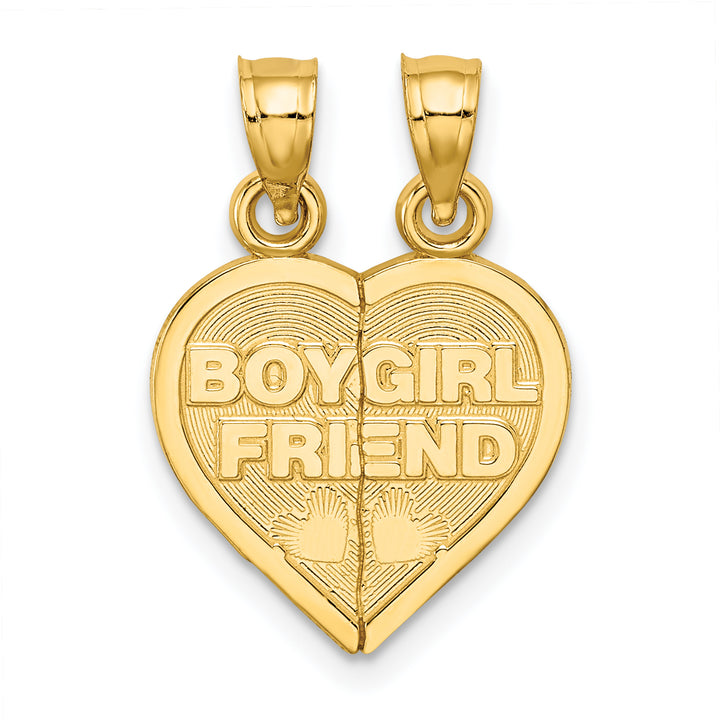 14k Yellow Gold BOY/GIRL FRIEND Break-apart Heart Charm Pendant