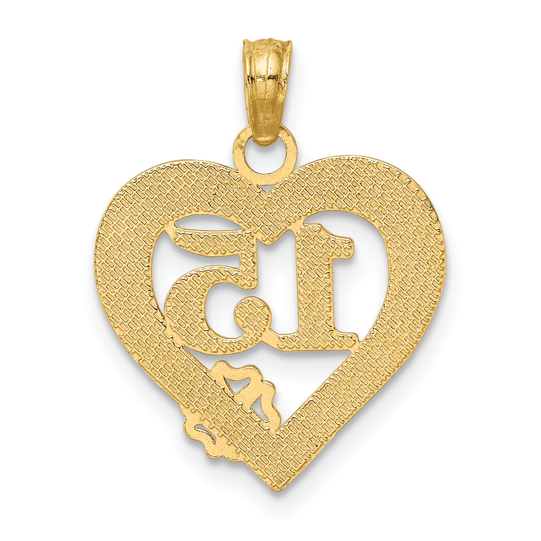 14k Yellow Gold QUINCE ANOS 15 in Heart Design Pendant