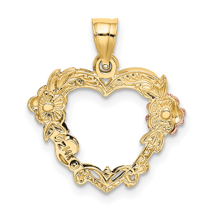 14k Two-tone with White Rhodium Flower In Heart Pendant