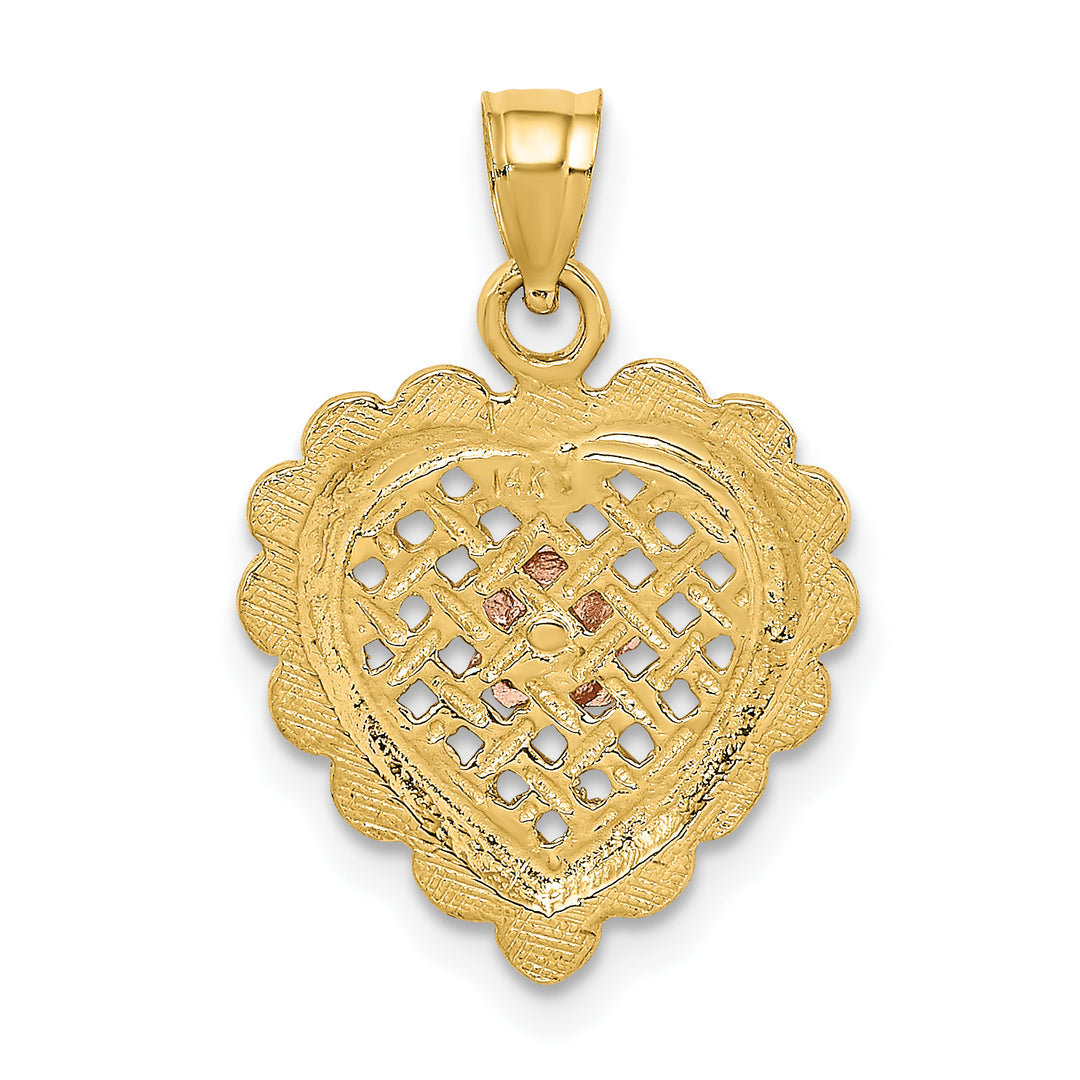 14k Yellow Rose Gold Flower In Heart Basket Design Pendant