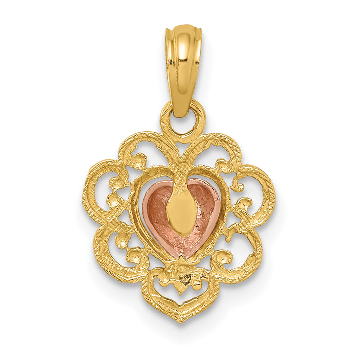 14k Yellow Rose Gold Polished Textured Finish Heart Pendant