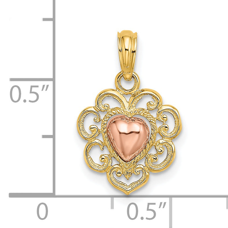 14k Yellow Rose Gold Polished Textured Finish Heart Pendant