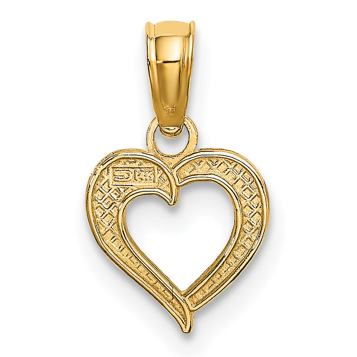 14k Yellow Gold White Rhodium Textured Mini Heart Pendant