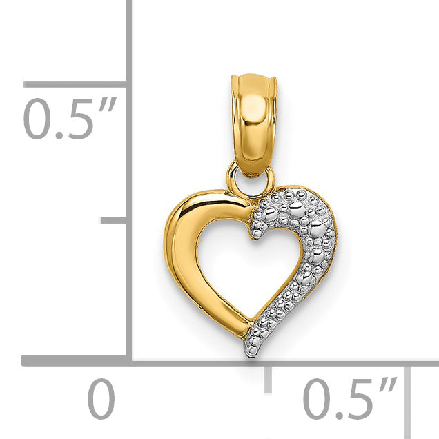 14k Yellow Gold White Rhodium Textured Mini Heart Pendant