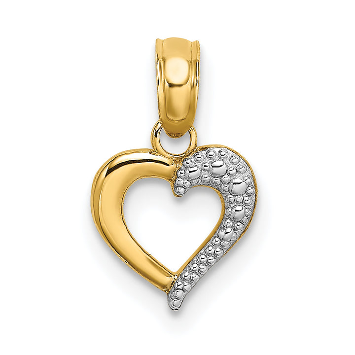 14k Yellow Gold White Rhodium Textured Mini Heart Pendant