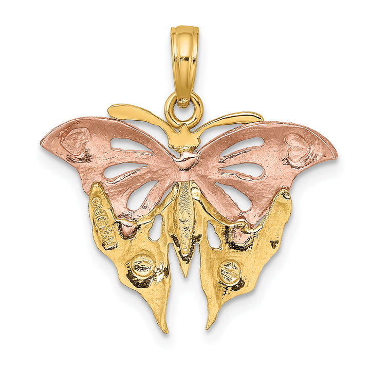 14k Tri Color Gold D.C Fancy Design Butterfly Pendant