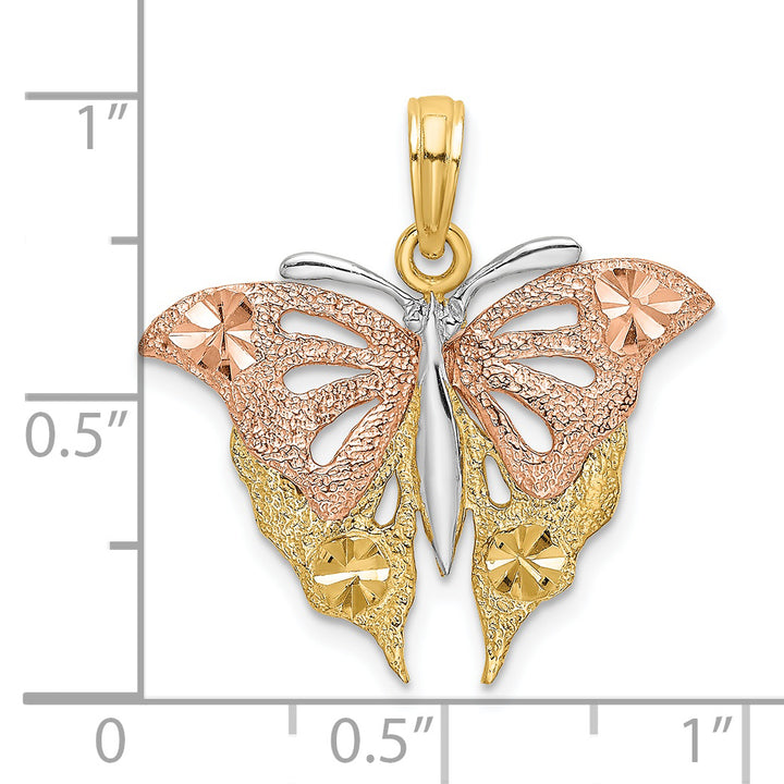 14k Tri Color Gold D.C Fancy Design Butterfly Pendant