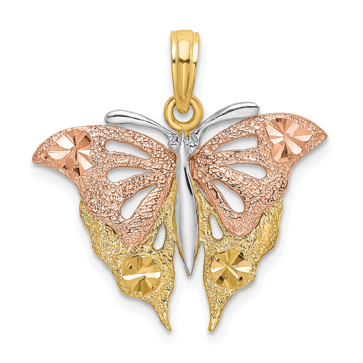14k Tri Color Gold D.C Fancy Design Butterfly Pendant