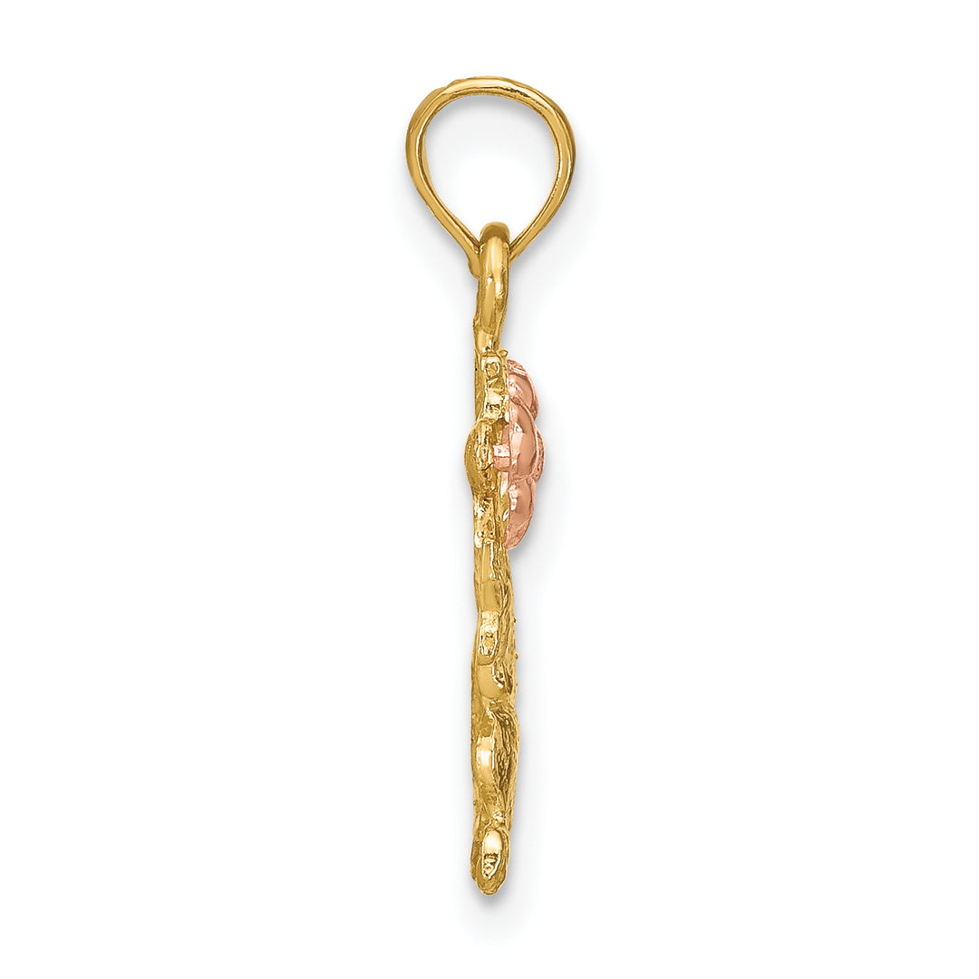 14k Two-Tone Gold Dog Holding Flower Design Pendant