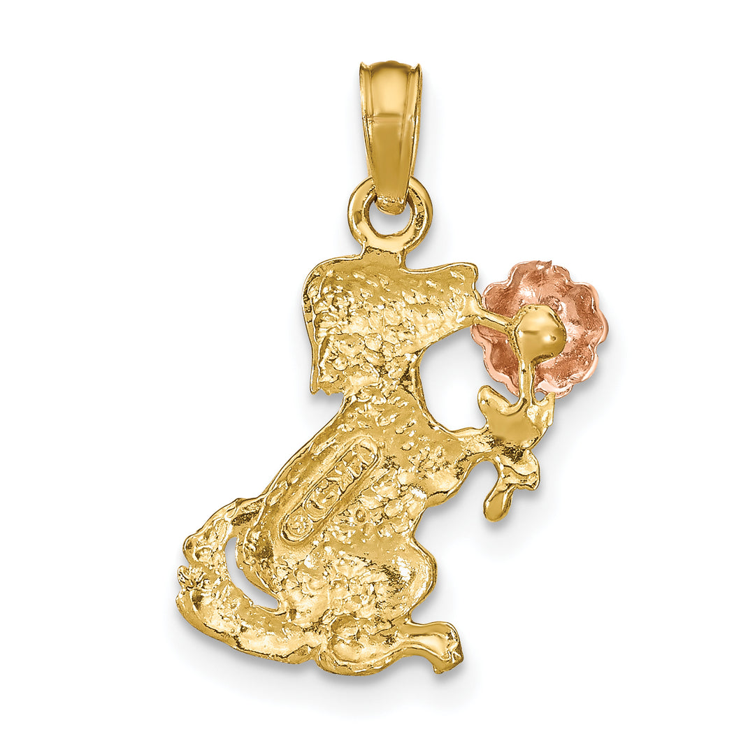 14k Two-Tone Gold Dog Holding Flower Design Pendant