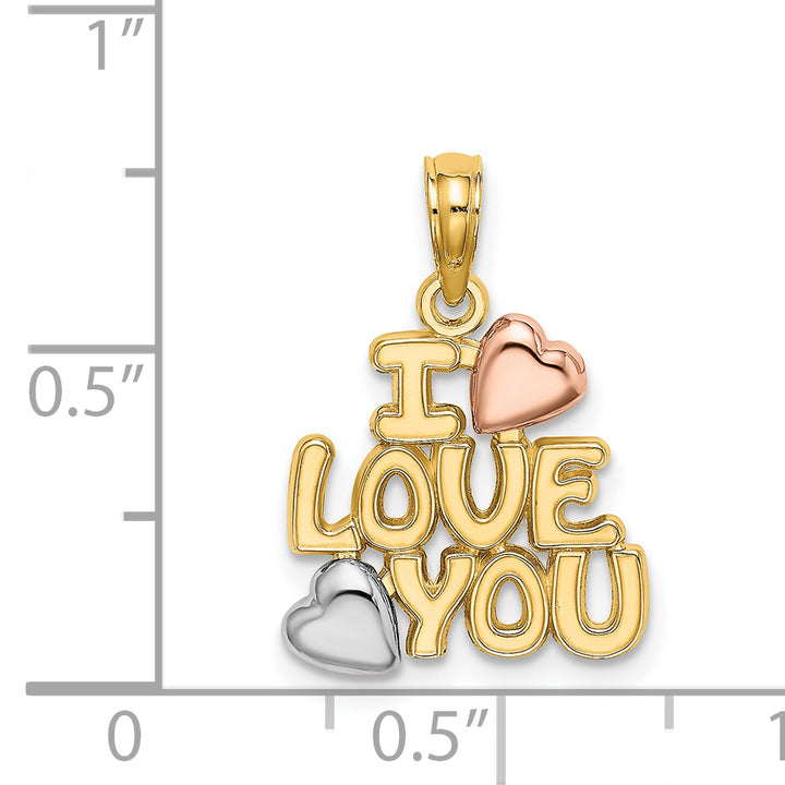 14k Two Tone Gold White Rhodium I LOVE YOU Hearts Pendant