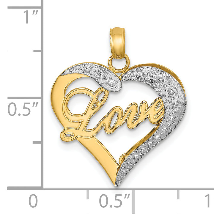 14k Yellow Gold White Rhodium Heart D.C LOVE Pendant